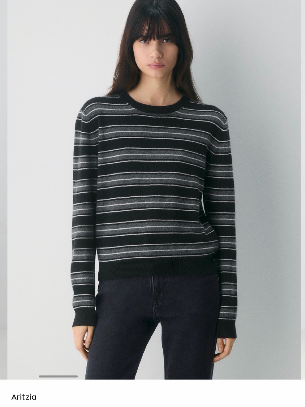 Aritzia Black & Gray Striped Crewneck Sweater
